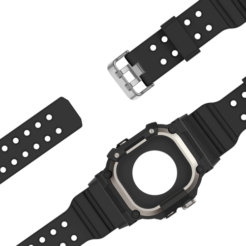 Bandz Apple Watch Ultra TPU band met case (zwart met titanium)