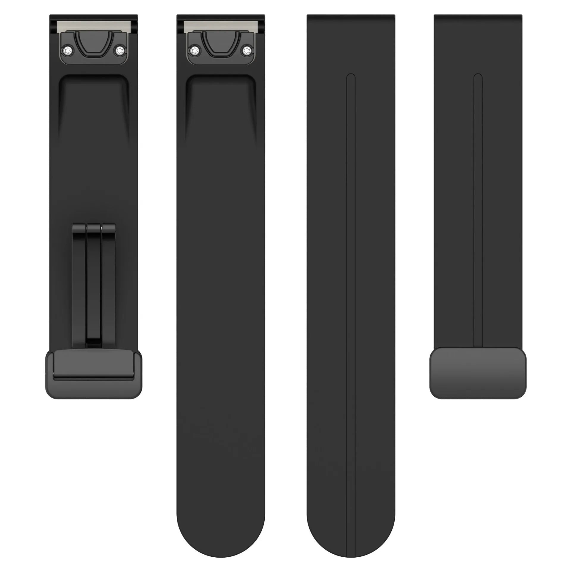 D-Buckle Silicone Strap, laid flat, separate parts, top and underside view