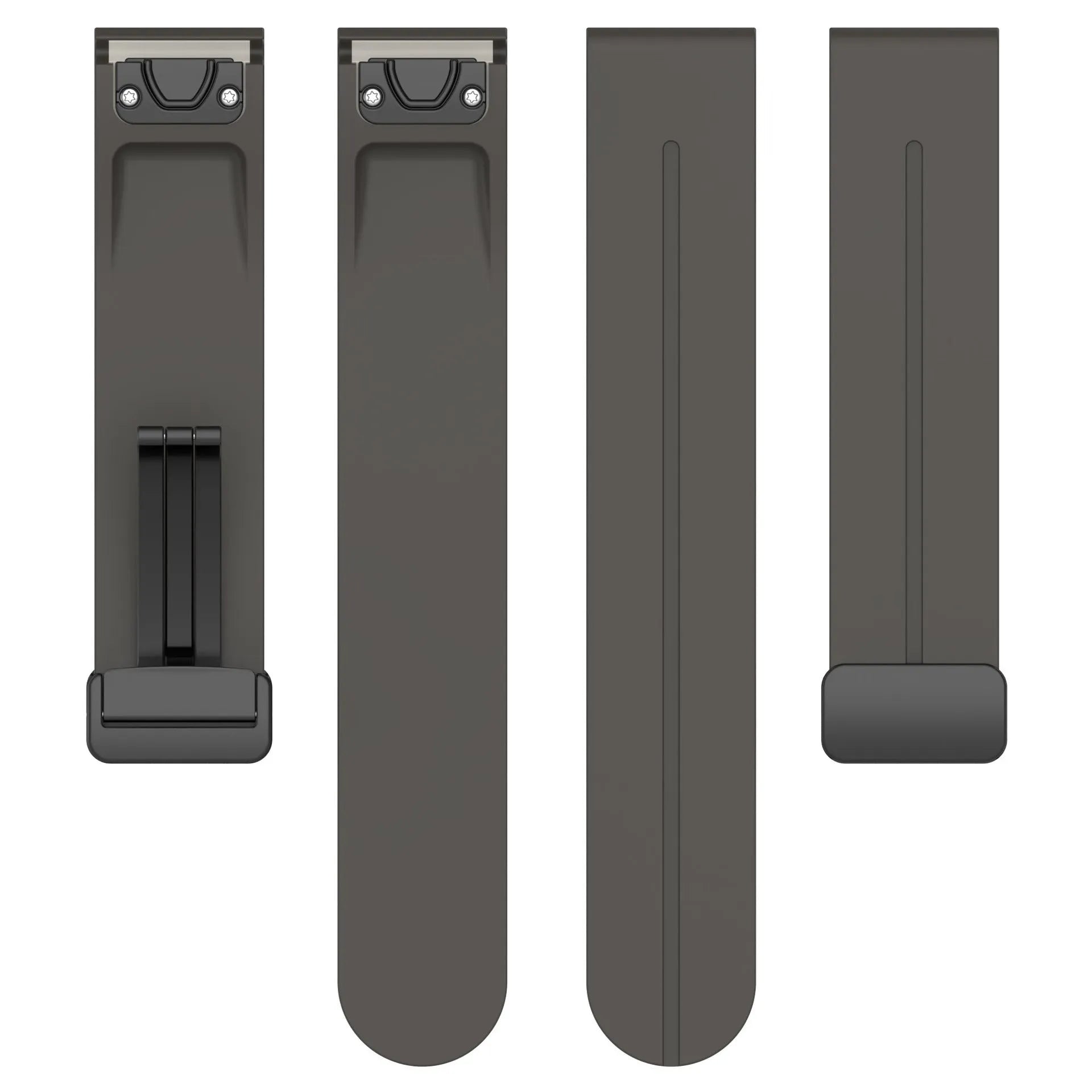 D-Buckle Silicone Strap, laid flat, separate parts, top and underside view