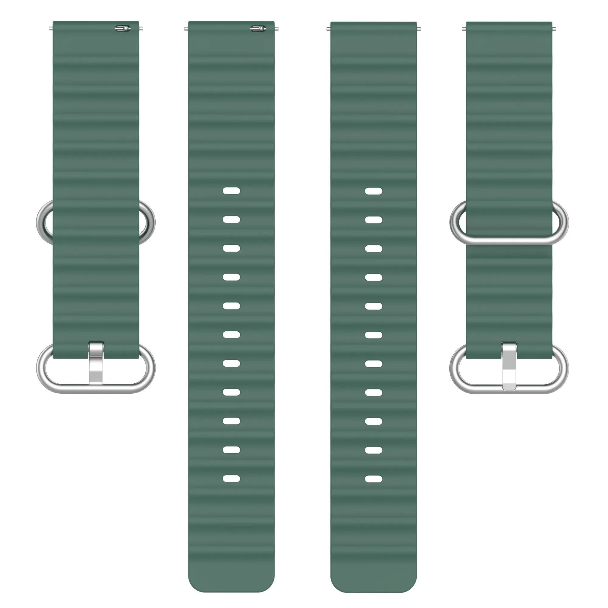 Silicone Ocean Strap, laid flat, separate parts, top and underside view