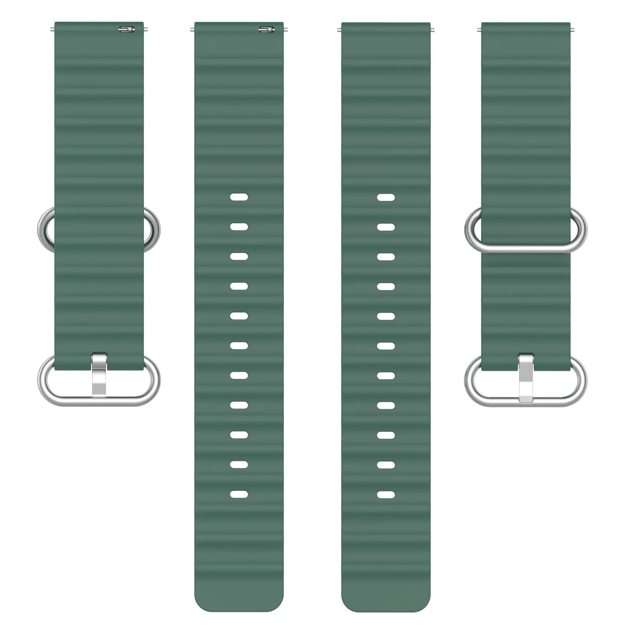 Silicone Ocean Strap, laid flat, separate parts, top and underside view