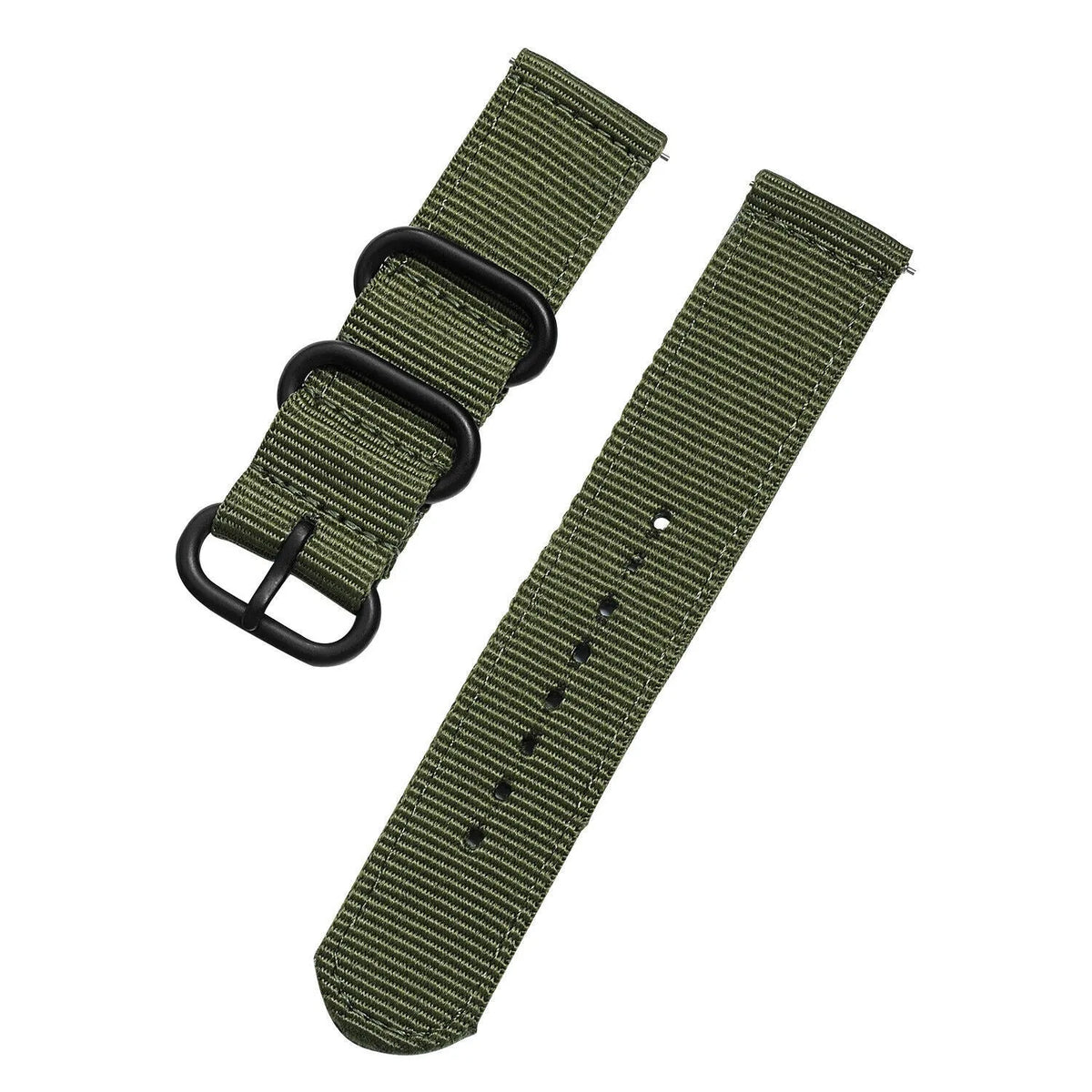 Nylon Buckle Strap, laid flat, separate parts, top and underside view