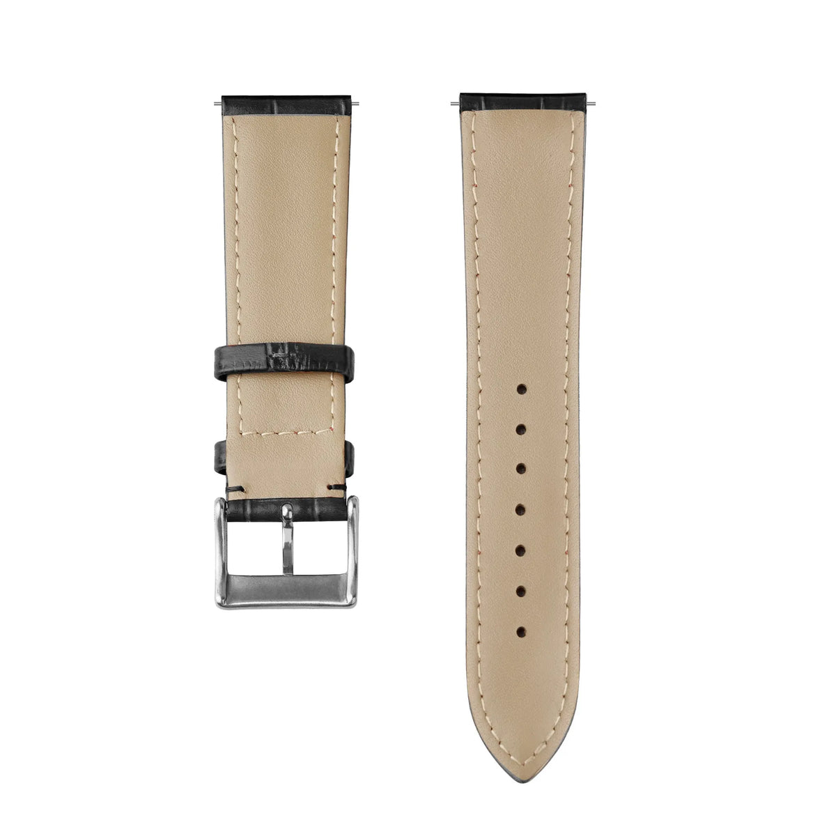 Leather Strap Crocodile Grain, laid flat, separate parts, top and underside view