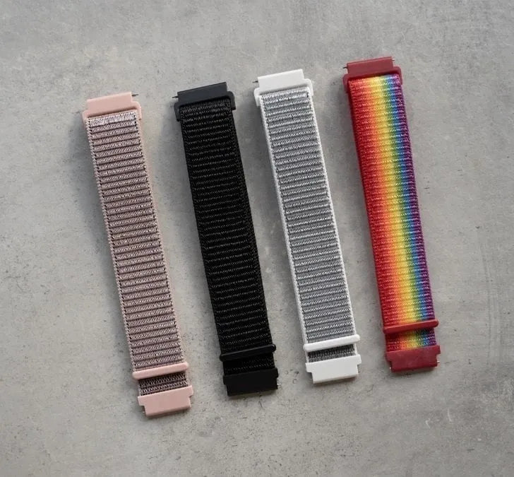 Nylon Strap, laid flat, separate parts, top and underside view