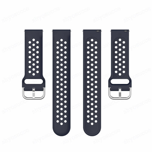 Breathable Silicone Strap, laid flat, separate parts, top and underside view