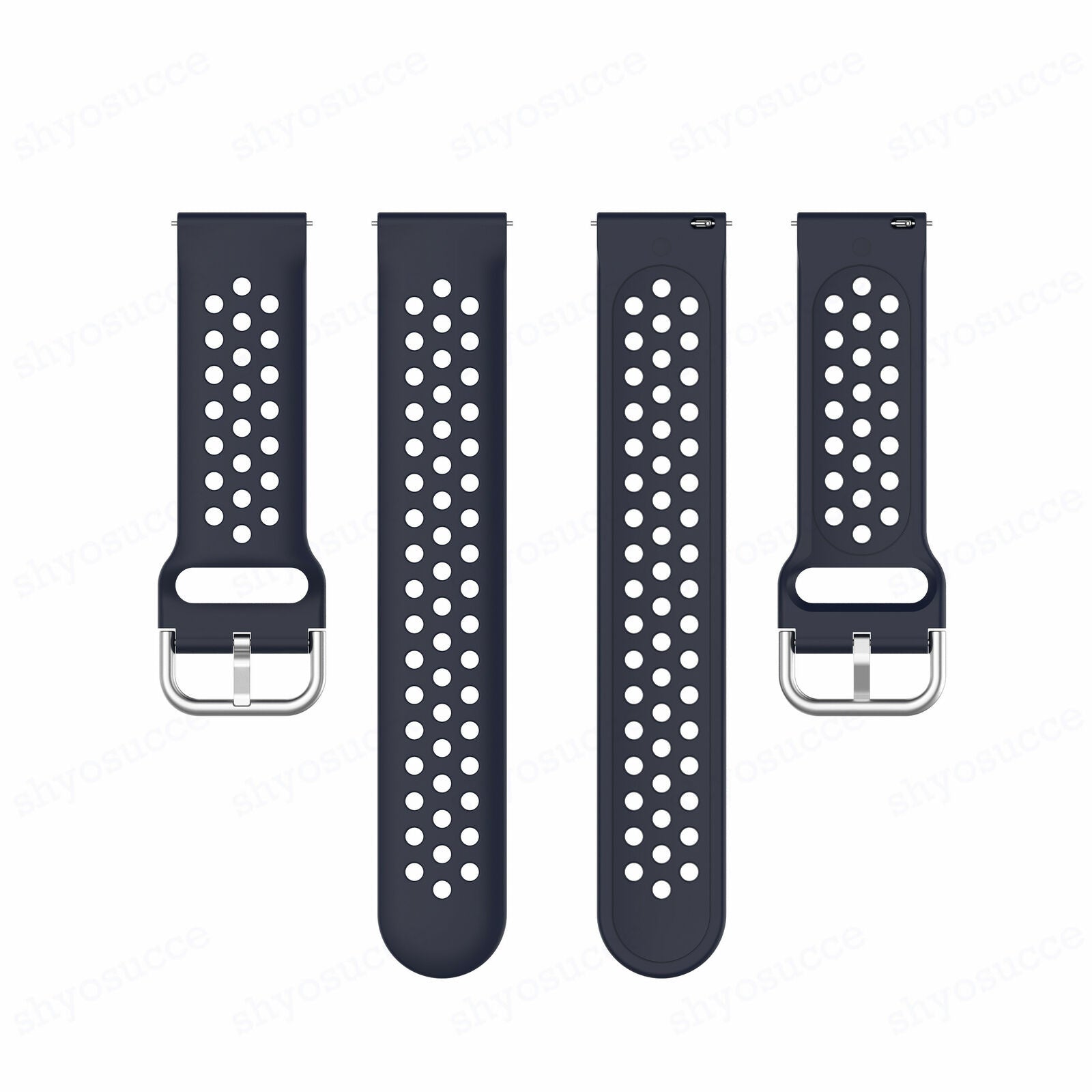 Breathable Silicone Strap, laid flat, separate parts, top and underside view