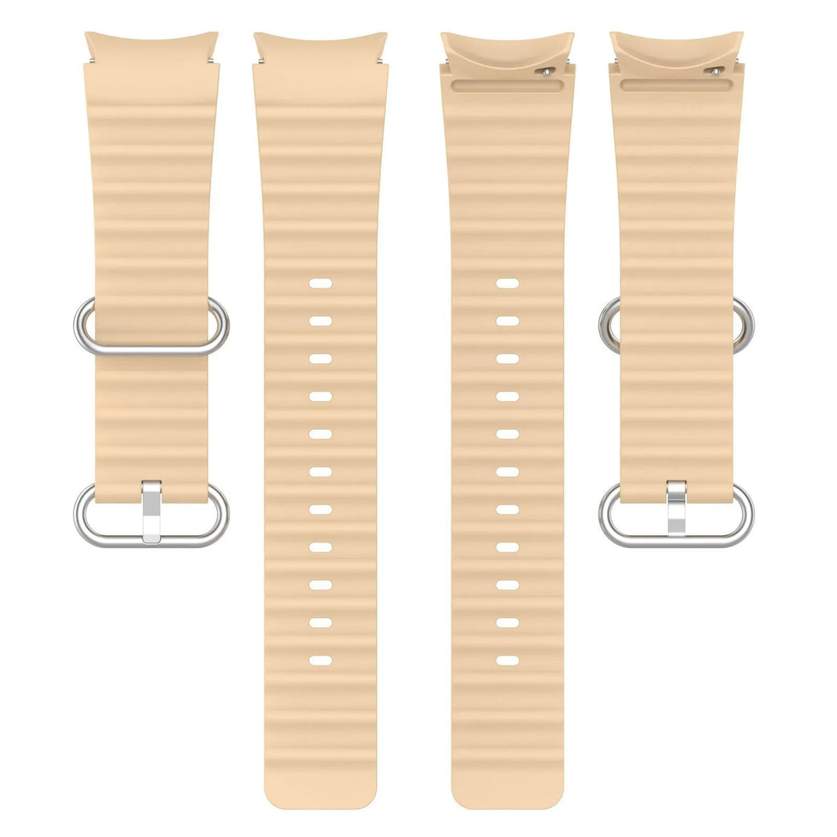 Silicone Ocean Strap, laid flat, separate parts, top and underside view