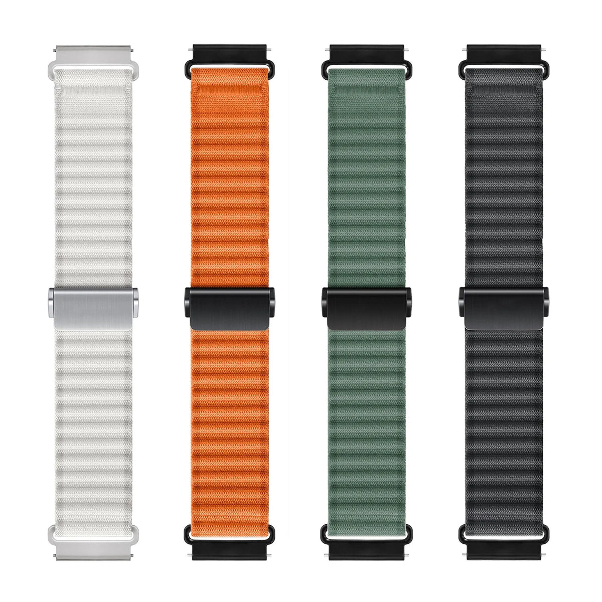Outdoor Nylon Strap, laid flat, separate parts, top and underside view
