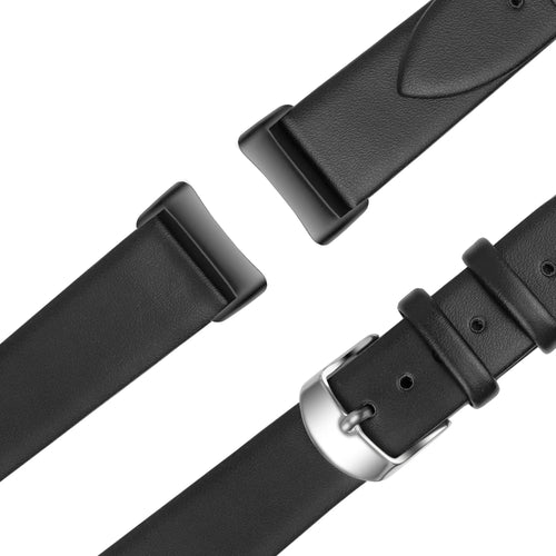 Genuine Leather Strap, black, laid flat, joined, 45° top view