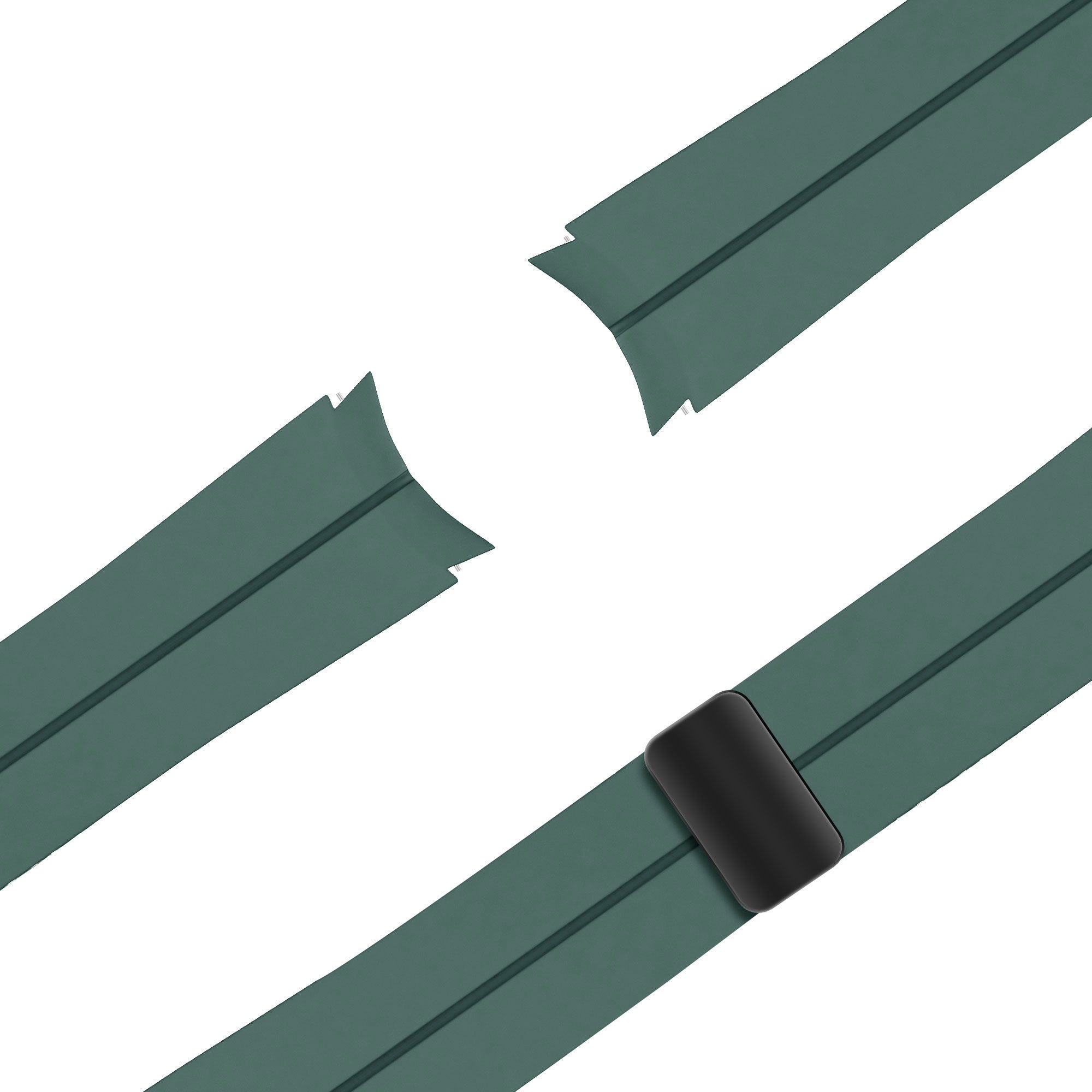 D-Buckle Silicone Strap, dark green, laid flat, joined, 45° top view