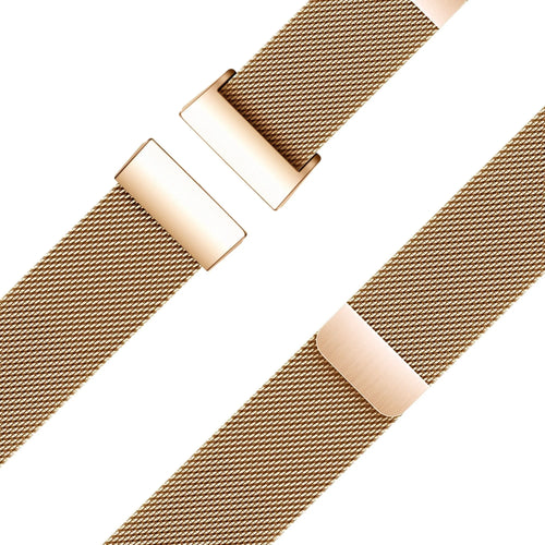 Milanese Loop Strap, rose gold, laid flat, joined, 45° top view