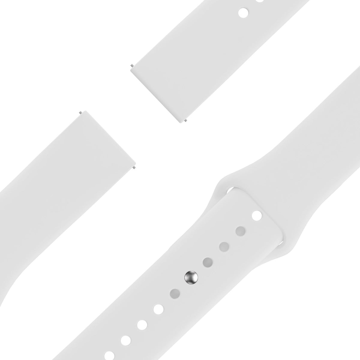 Silicone Sport Strap 'Deluxe', white, laid flat, joined, 45° top view