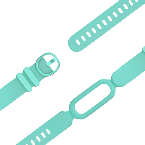 Silicone Strap, aqua, laid flat, joined, 45° top view