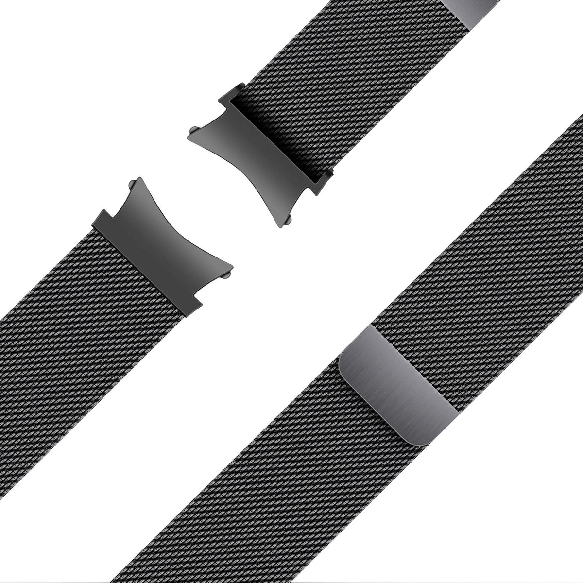 Milanese Loop Strap, black, laid flat, joined, 45° top view