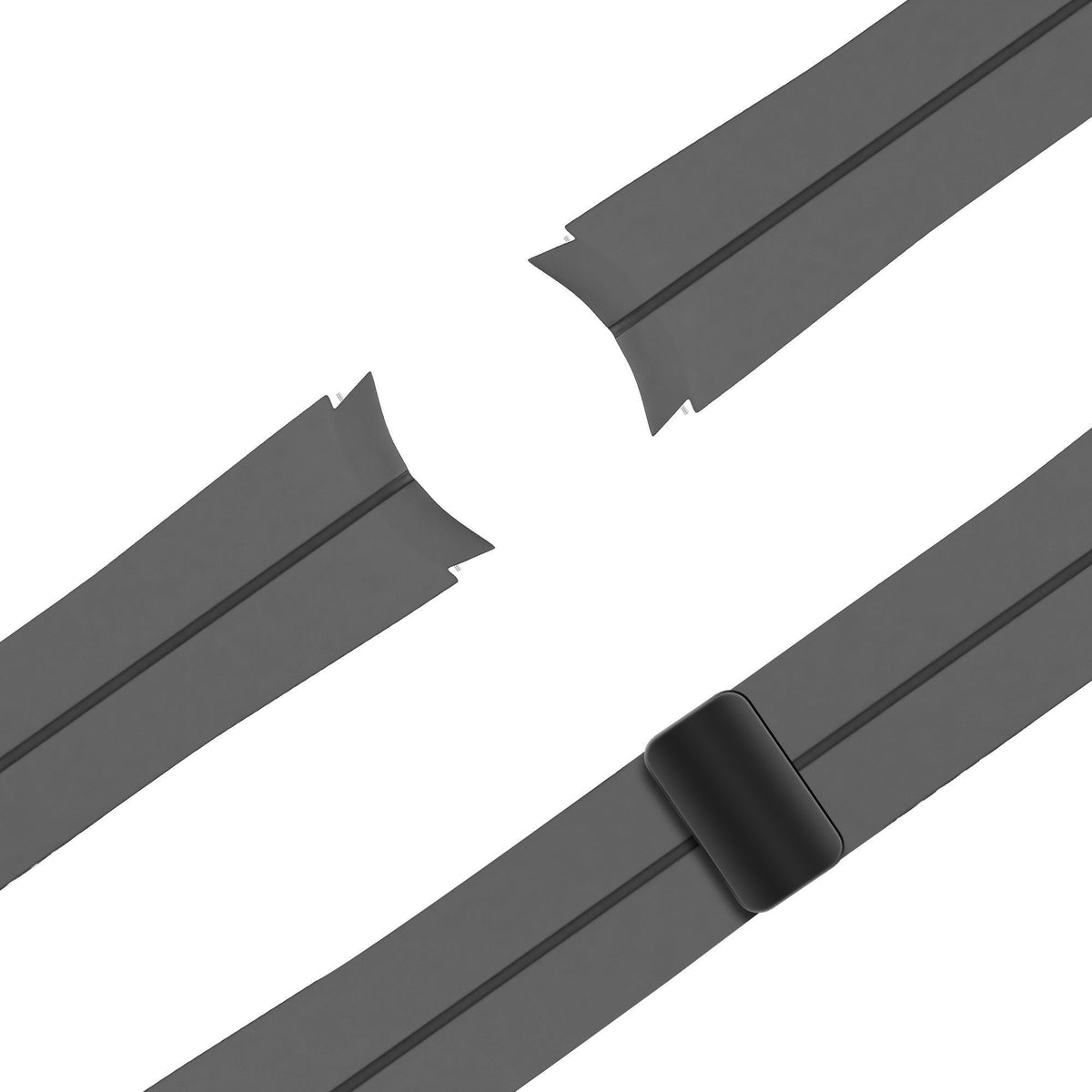 D-Buckle Silicone Strap, dark grey, laid flat, joined, 45° top view
