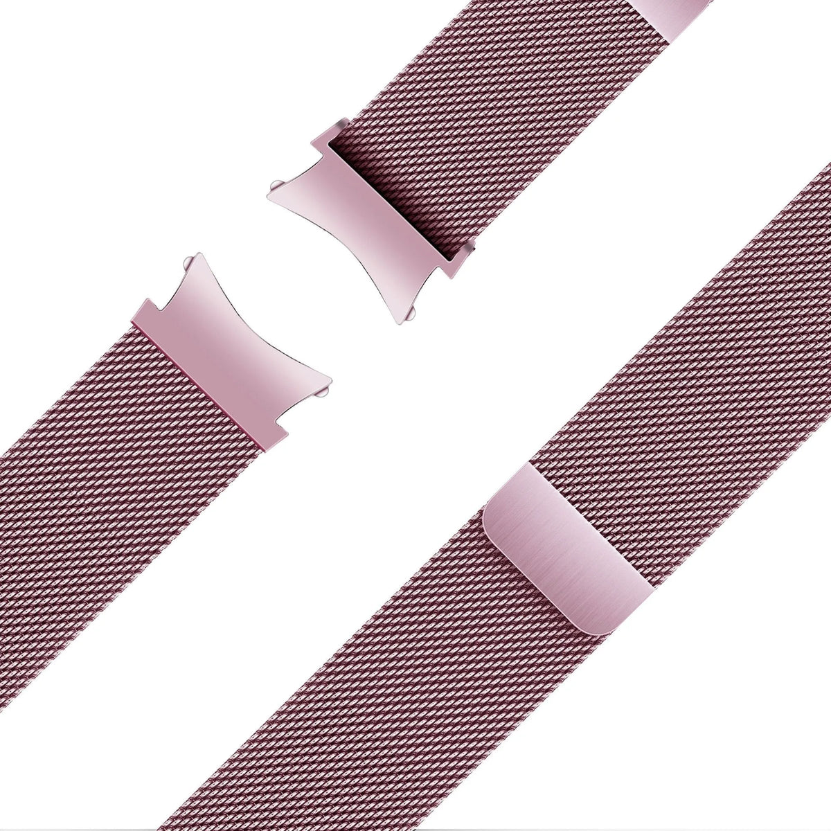 Milanese Loop Strap, pink, laid flat, joined, 45° top view