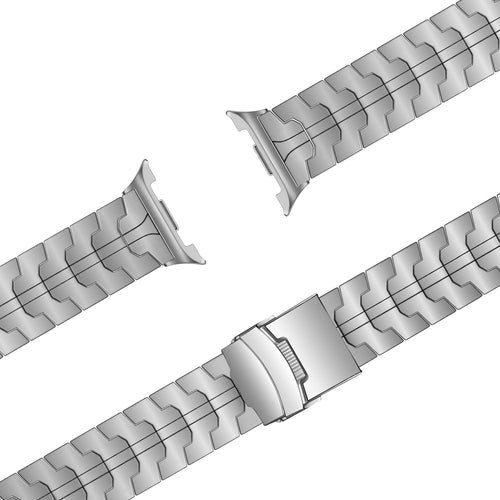 Titanium Strap 'Iron', silver, laid flat, joined, 45° top view