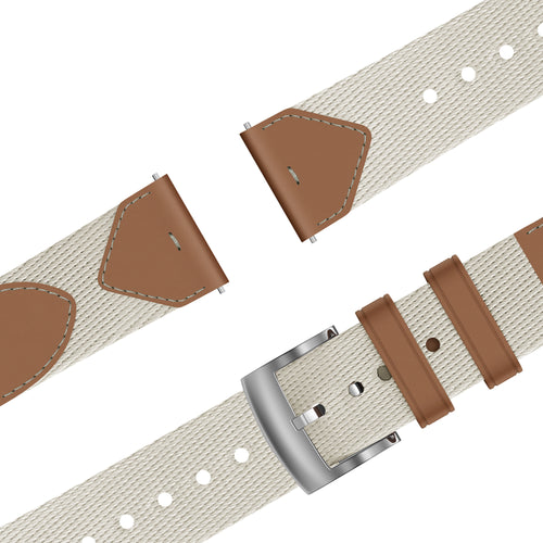 Bandz Huawei Watch GT 5 Pro - 42mm Leather Hybrid Strap 'Easy Fit' (Beige/Brown)