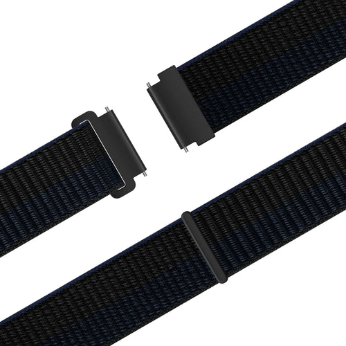 Nylon Strap 'Easy Fit', black/blue, laid flat, joined, 45° top view