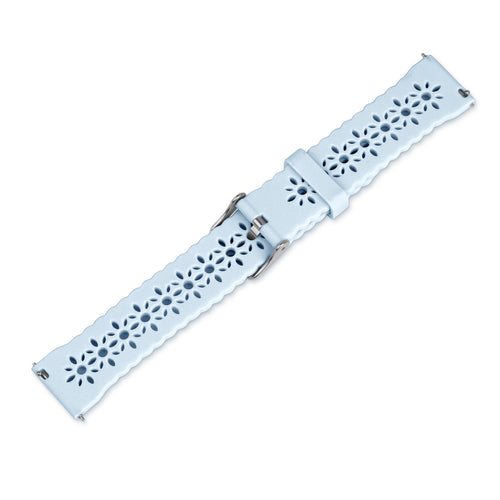 Patterned Silicone Strap, mist blue, laid flat, joined, 45° top view