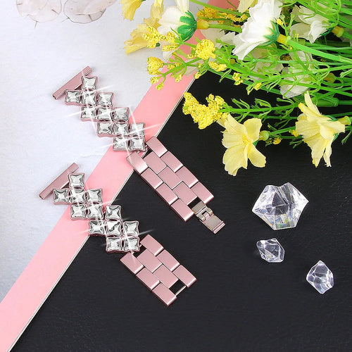 Steel Diamond Strap, pink, laid flat, joined, 45° top view