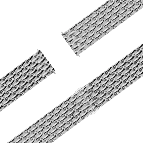 Steel Strap 'Dragon', silver, laid flat, joined, 45° top view