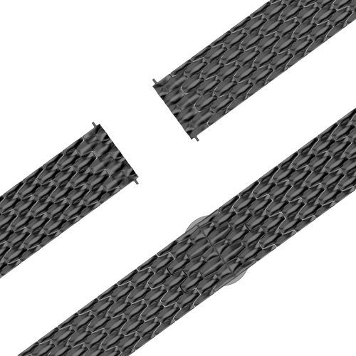 Steel Strap 'Dragon', black, laid flat, joined, 45° top view