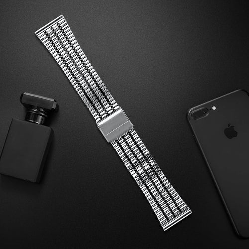 Fine Steel Strap, silver/black, laid flat, joined, 45° top view