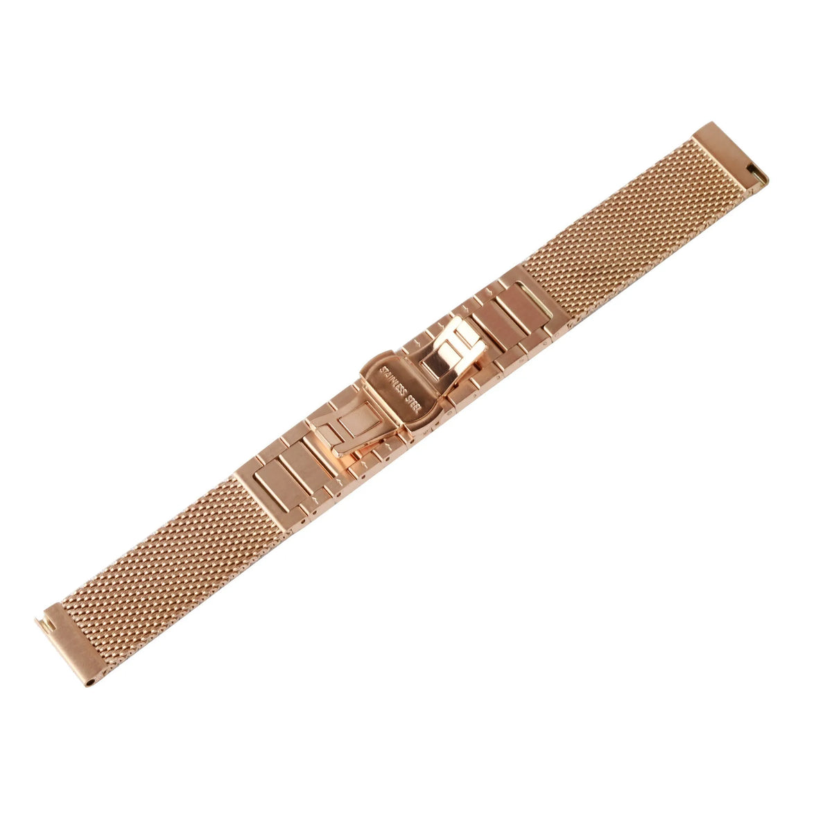 Milanese Steel Strap, rose gold, laid flat, joined, 45° top view
