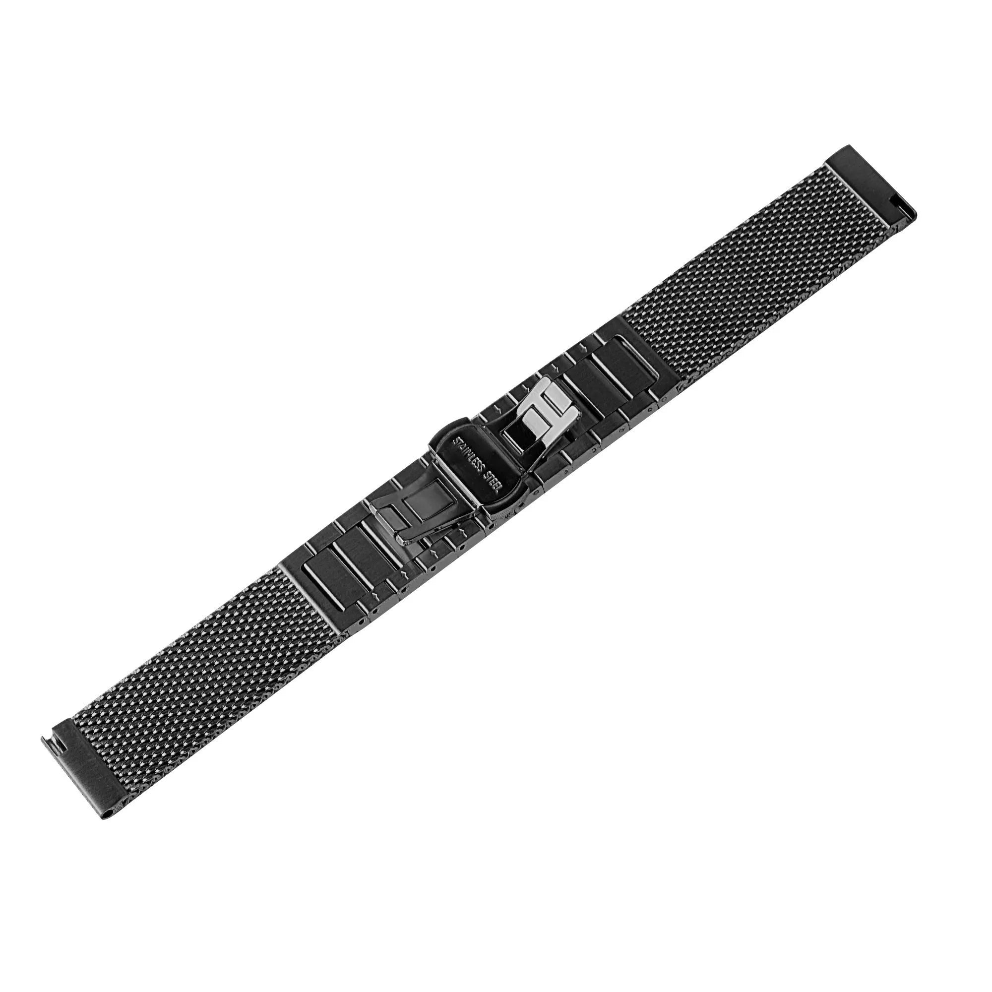 Milanese Steel Strap, black, laid flat, joined, 45° top view