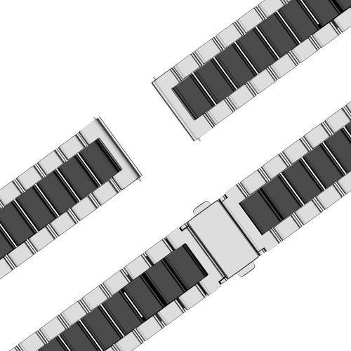 Steel Strap 'Classic', silver/black, laid flat, joined, 45° top view