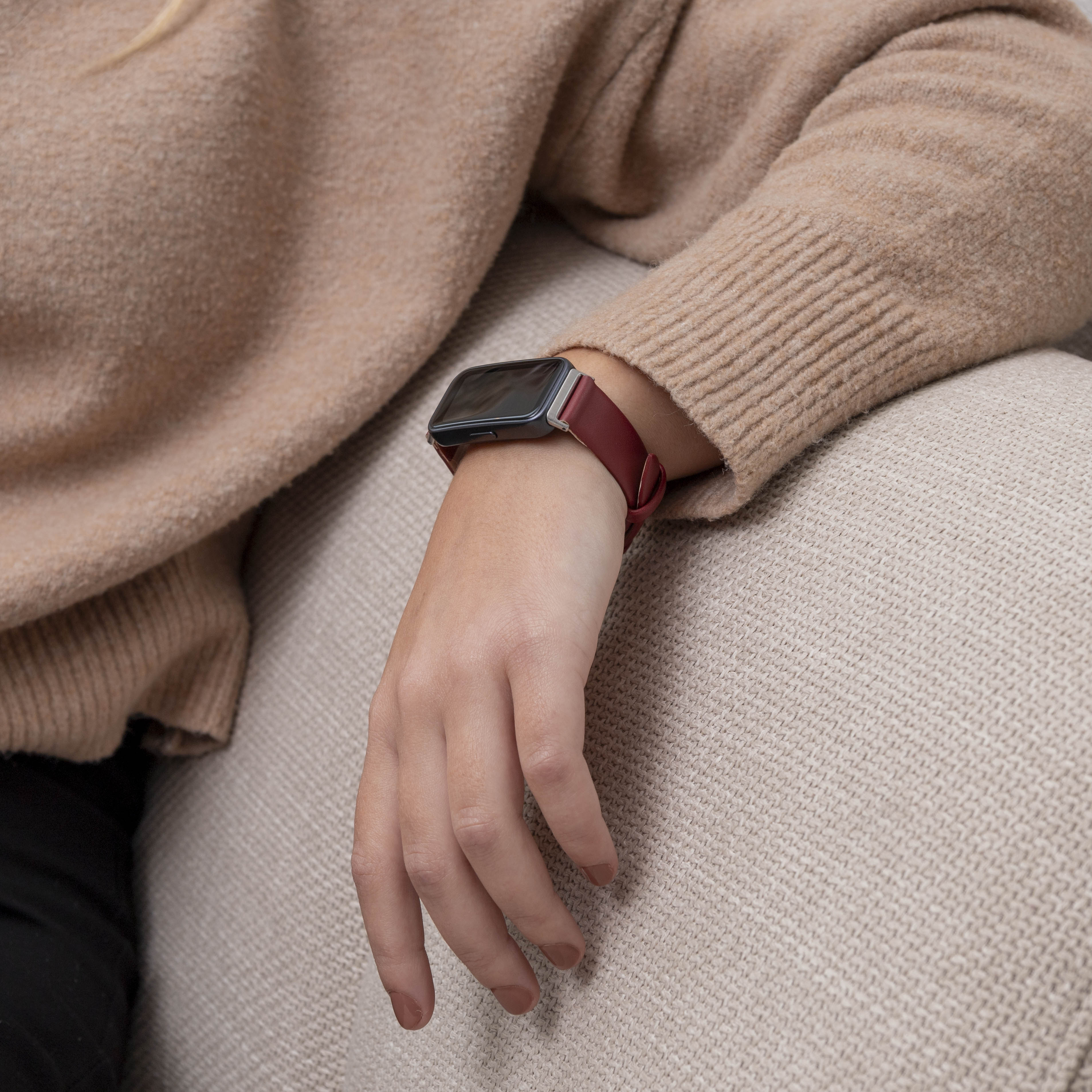 Bracelet cuir Huawei Band 10 (vin rouge)