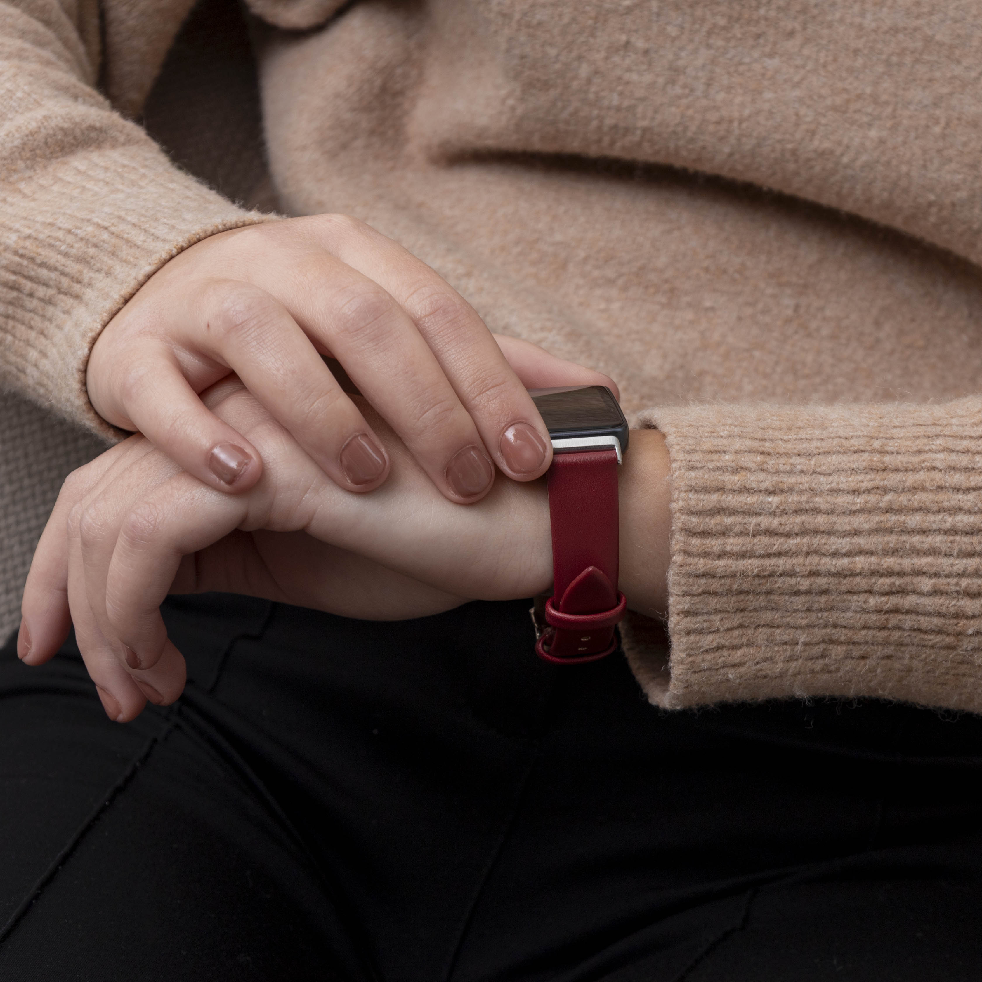 Bracelet cuir Huawei Band 10 (vin rouge)