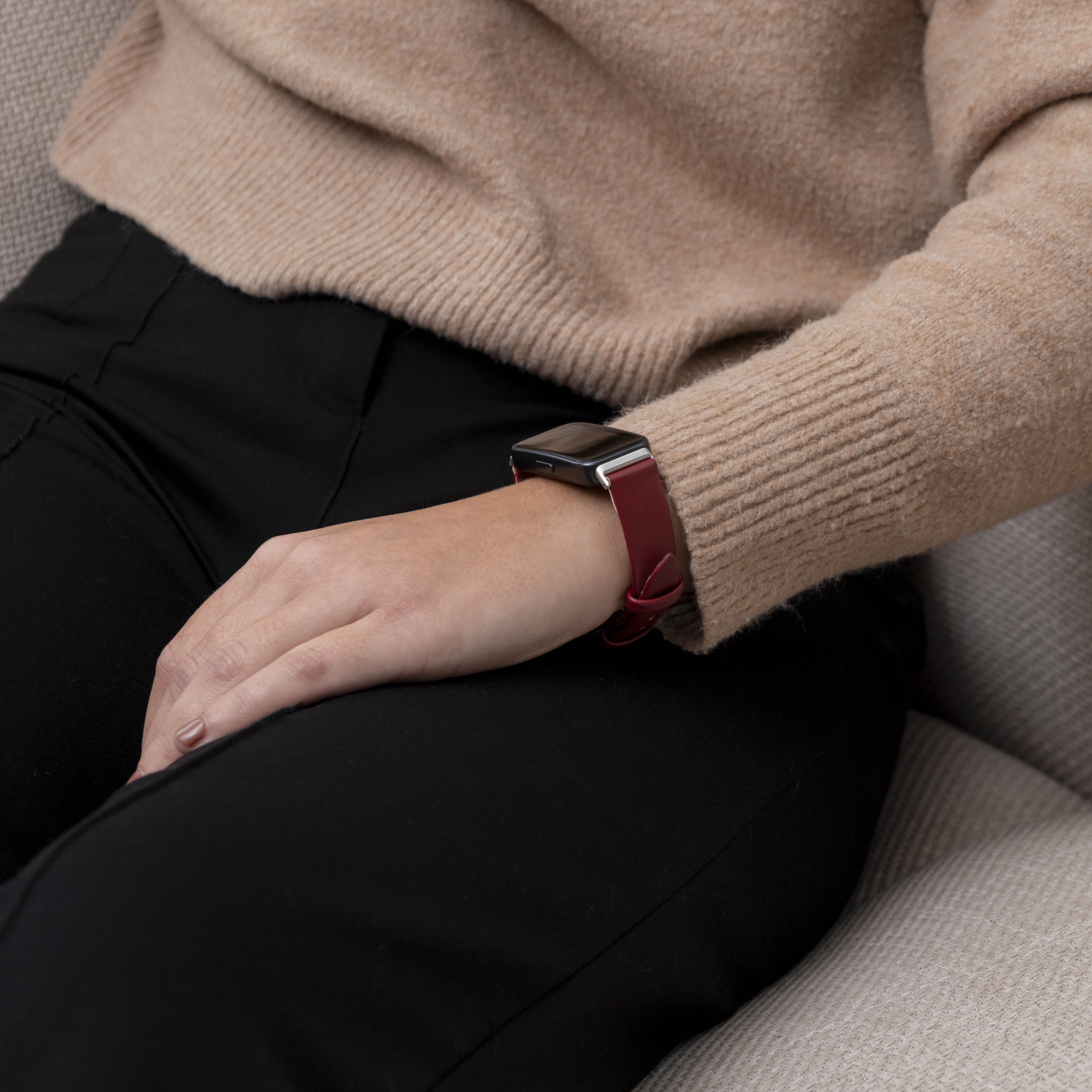 Bracelet cuir Huawei Band 10 (vin rouge)