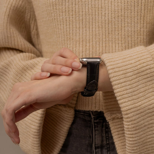 Bracelet cuir motif crocodile Apple Watch Ultra (noir)