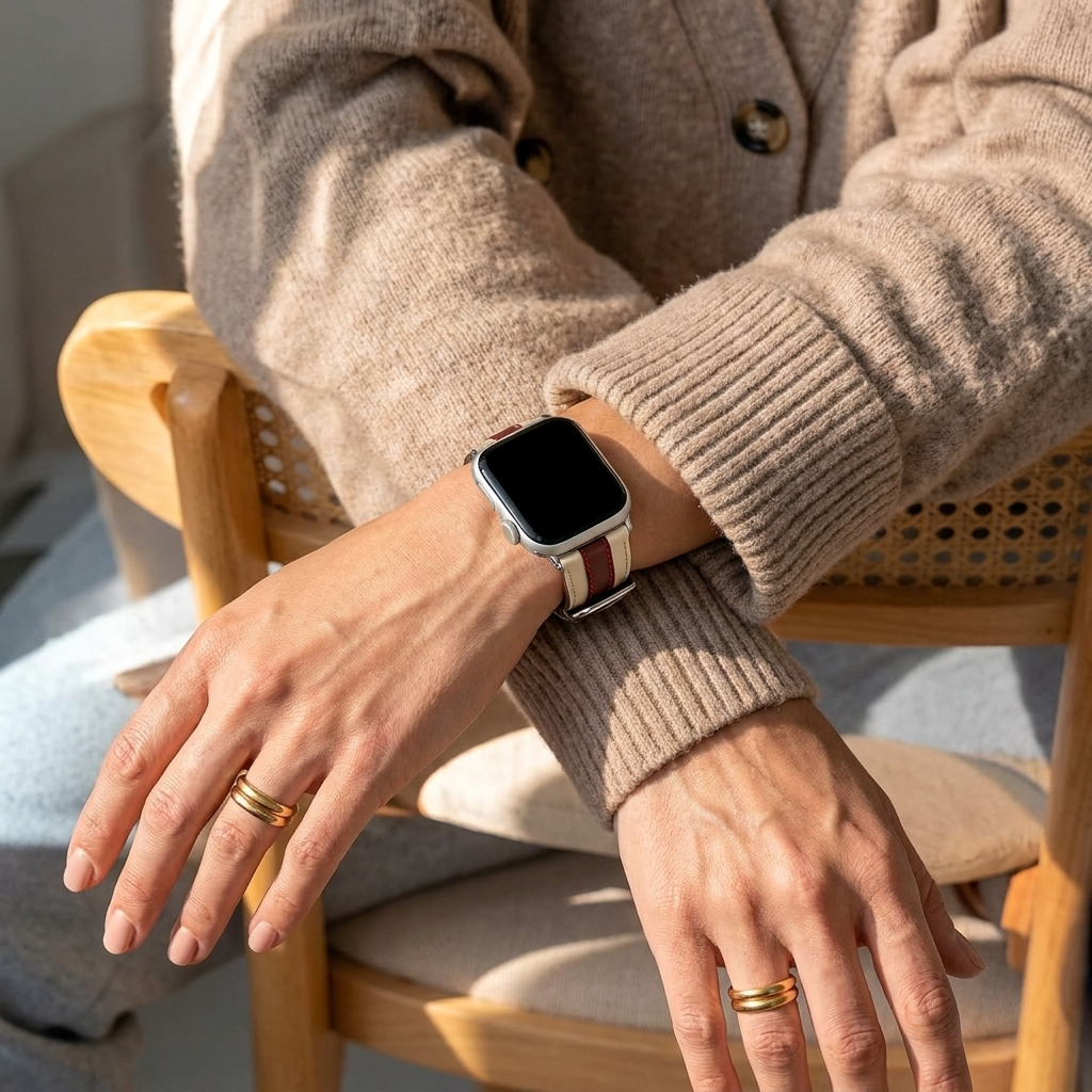 Apple Watch Slim Hybrid Leather Strap (Beige/Red)