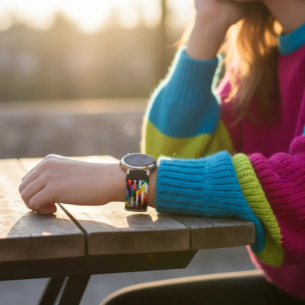 Woven Nylon Strap, rainbow, lifestyle photo