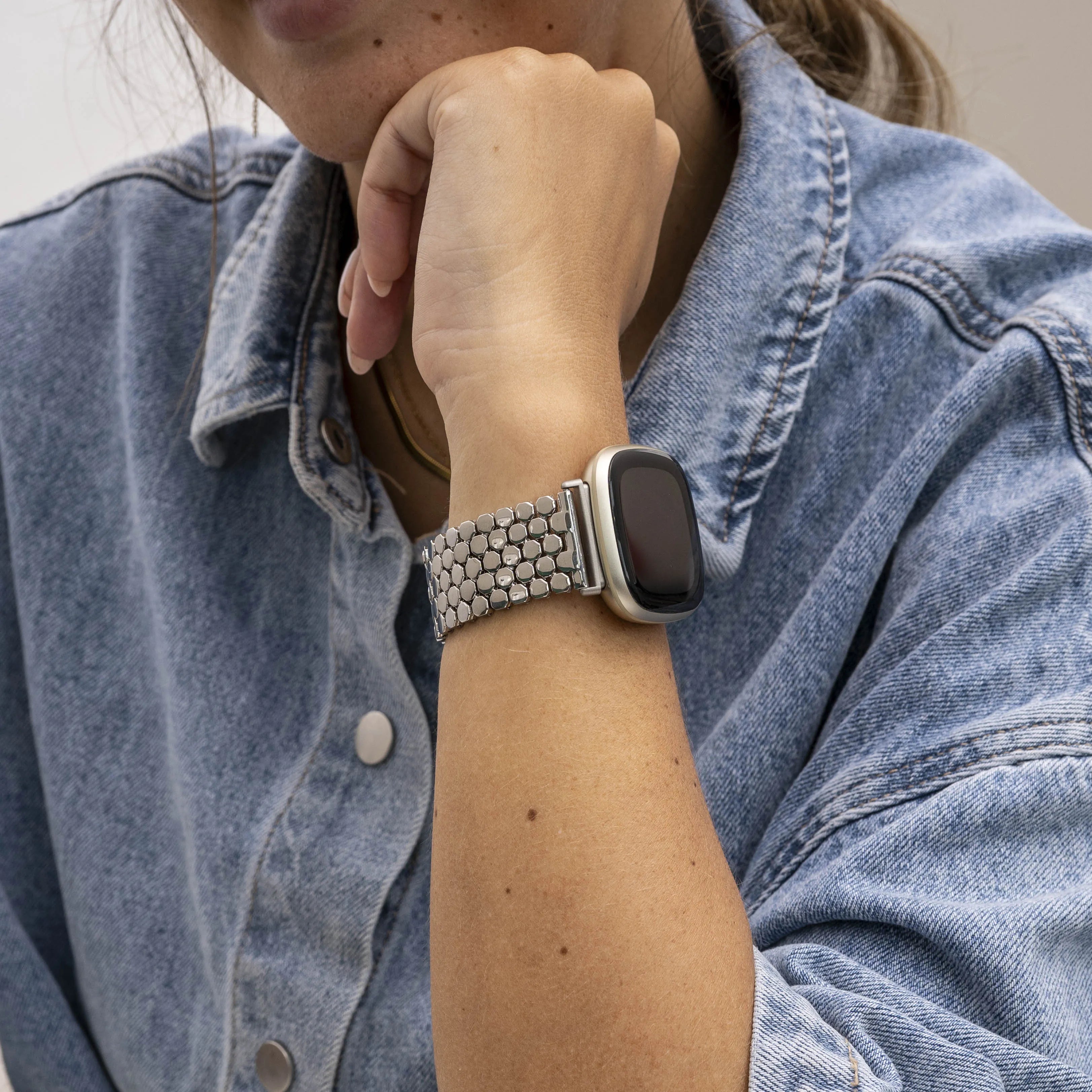 Fitbit Versa 3 Stahl-Fischarmband (Silber)