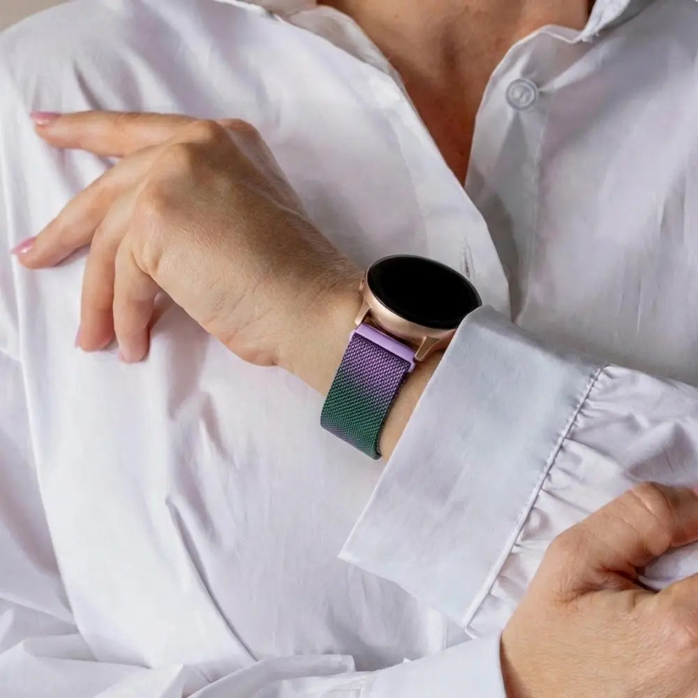 Milanese Strap, purple/green, lifestyle photo