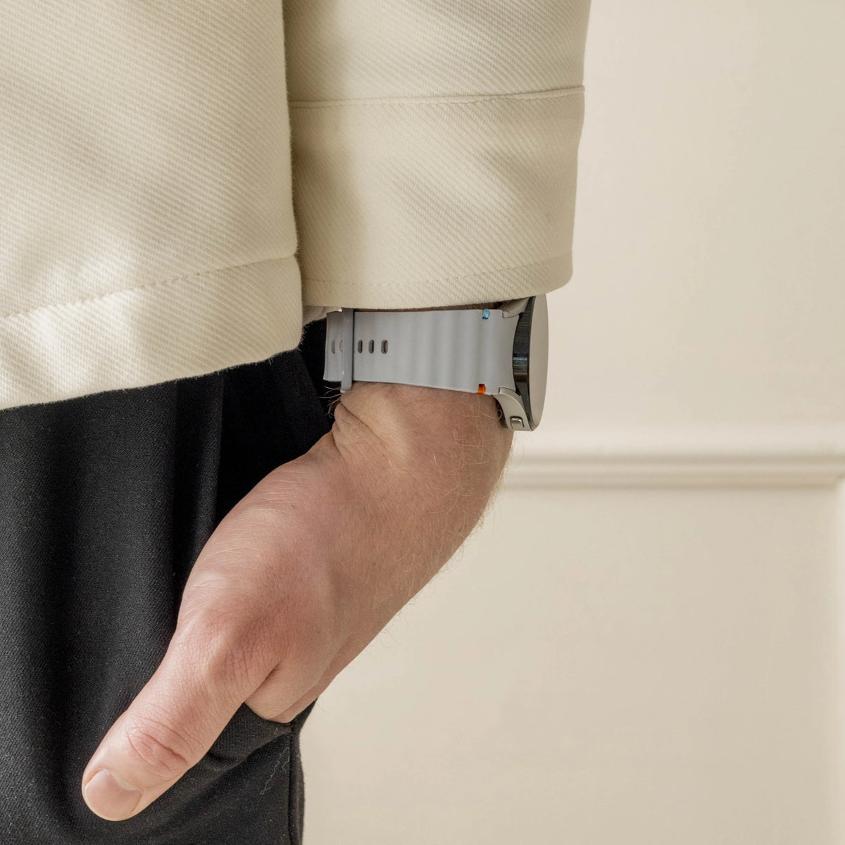 Wave Silicone Strap, light grey, lifestyle photo