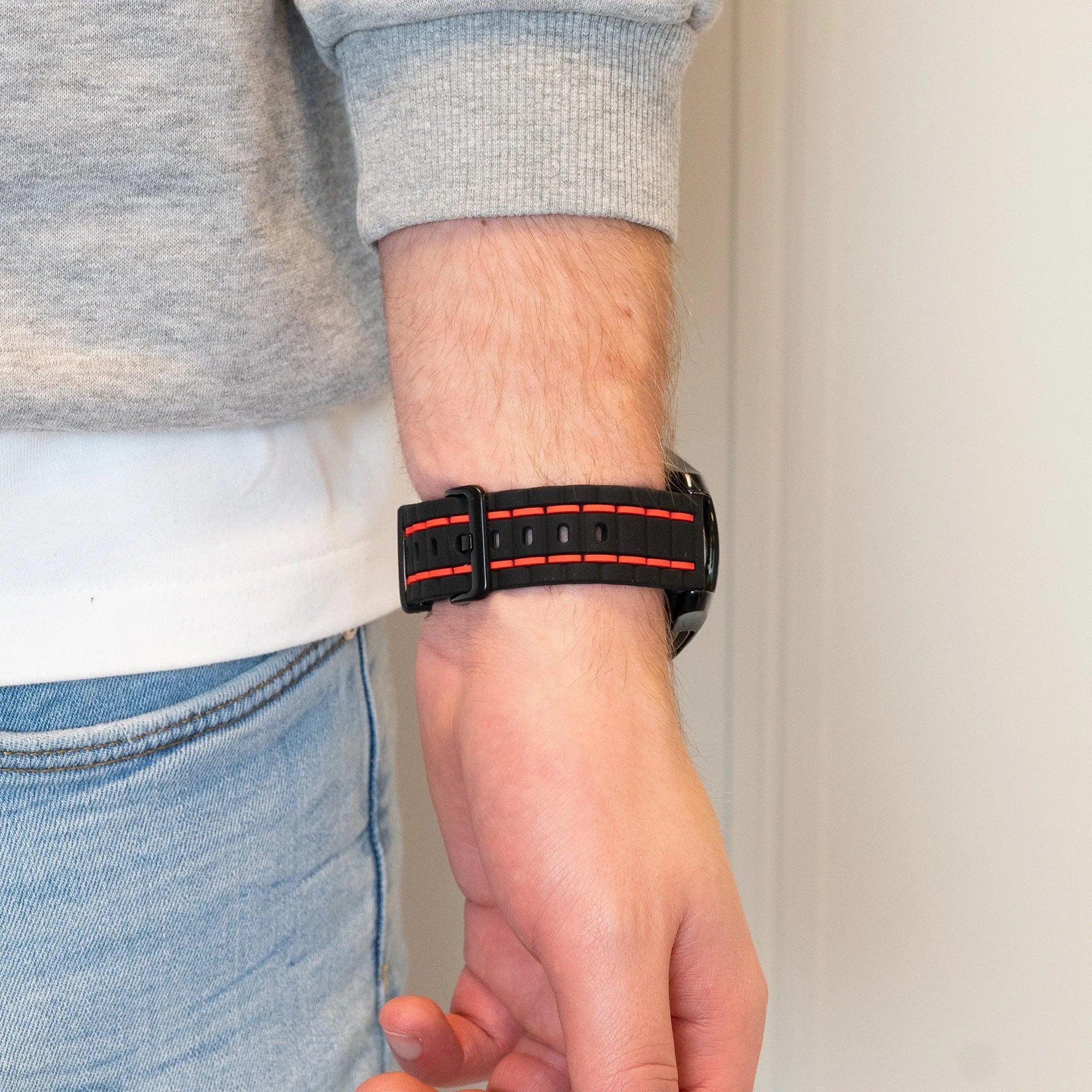 Bandz Correa deportiva a rayas Amazfit Cheetah (Pro) (noir/rojo)
