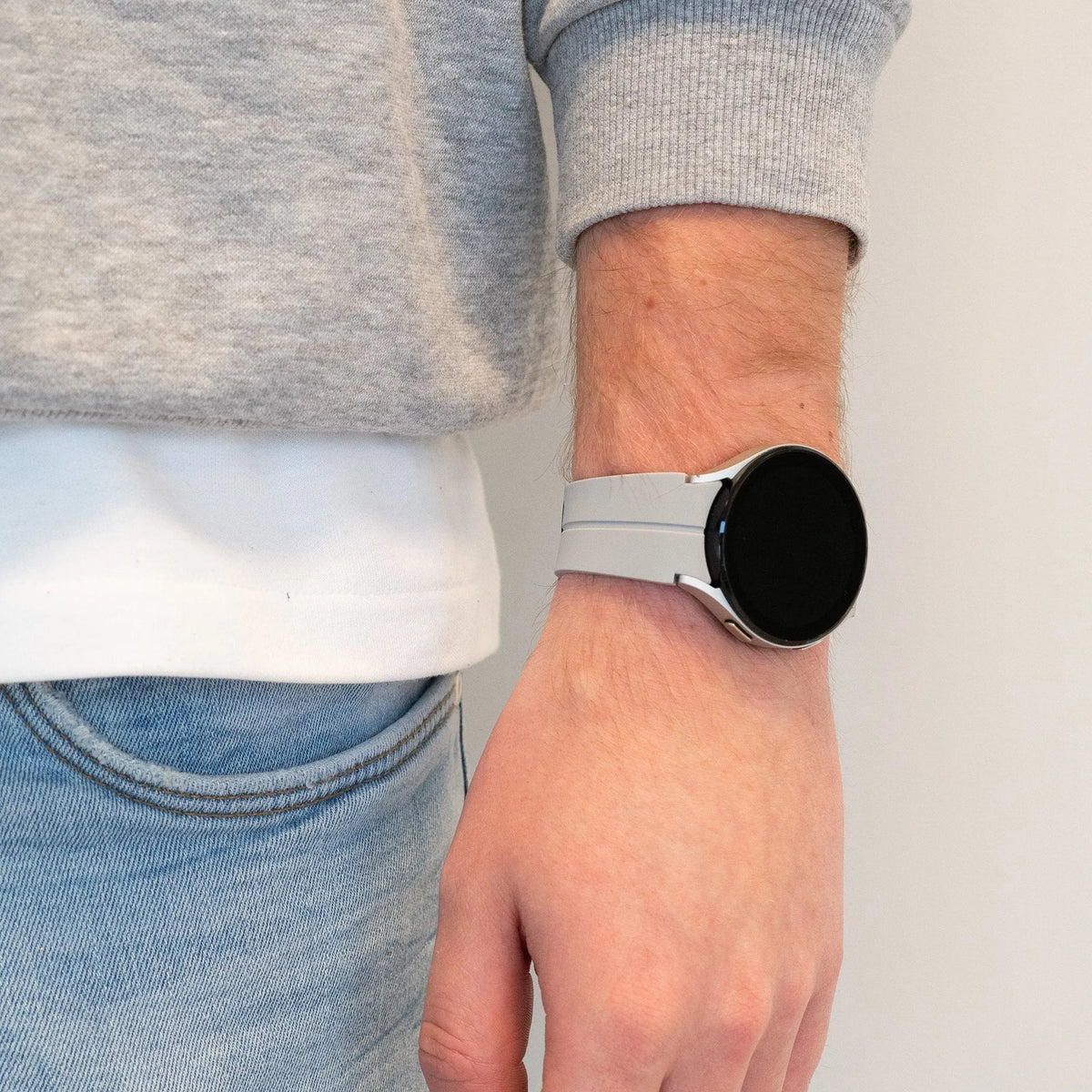 D-Buckle Silicone Strap, grey, lifestyle photo
