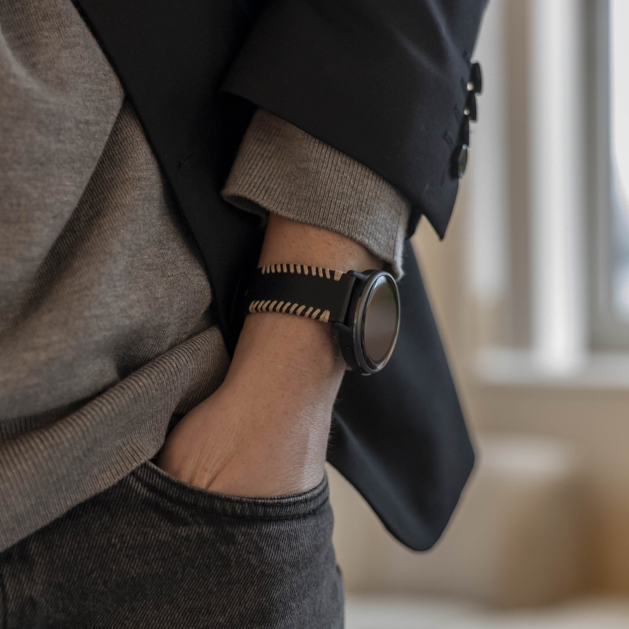 CMF Watch Pro 3 Genähtes Lederarmband (Schwarz)
