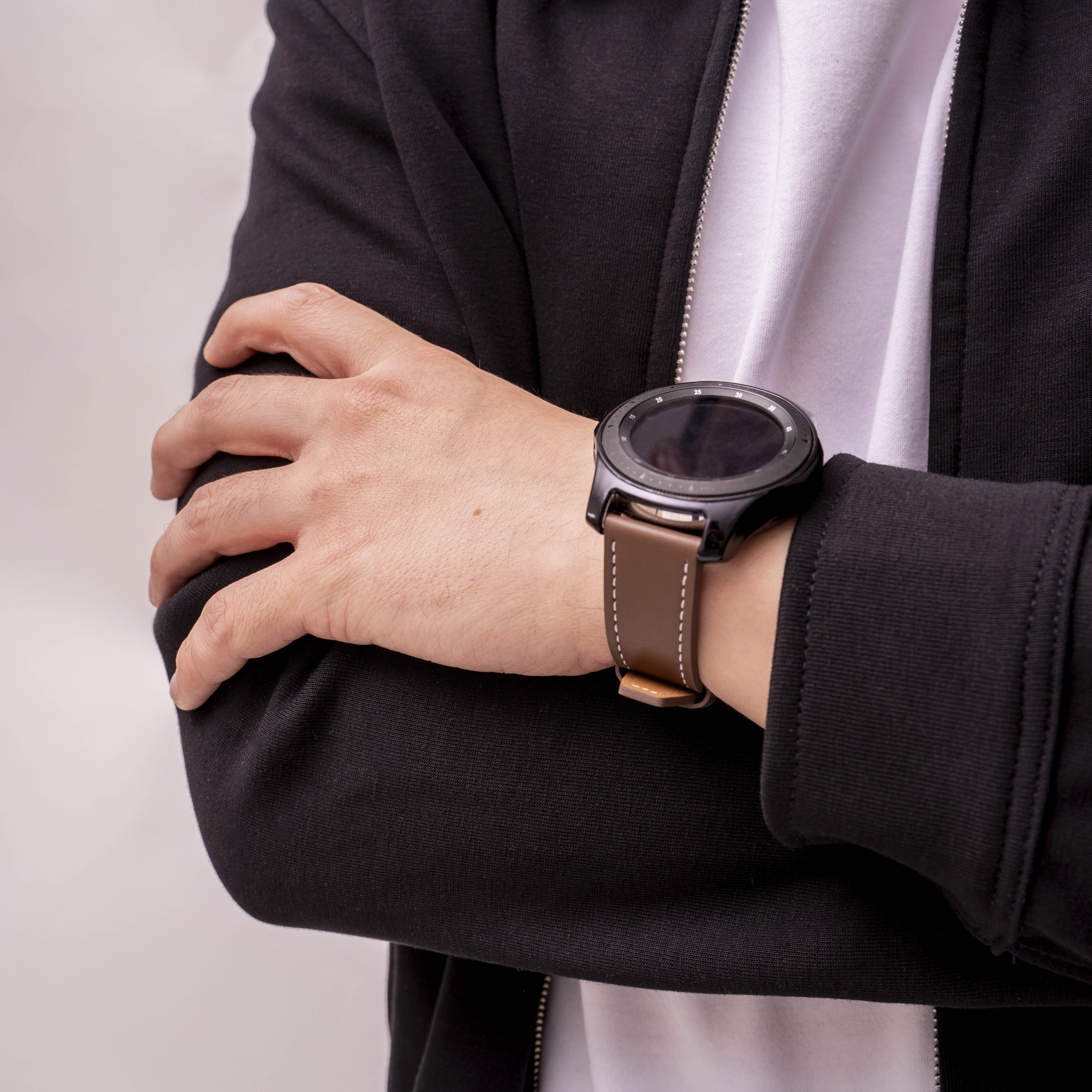 Huawei Watch GT 5 - 46 mm 'ein Push' Leder-Armband (dunkelbraun)