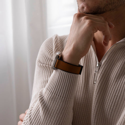 Bracelet cuir boucle en D Apple Watch Ultra (marron clair)