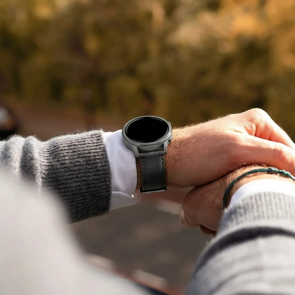 Bandz Garmin Vivomove Luxe lederen band 'Deluxe' (zwart)