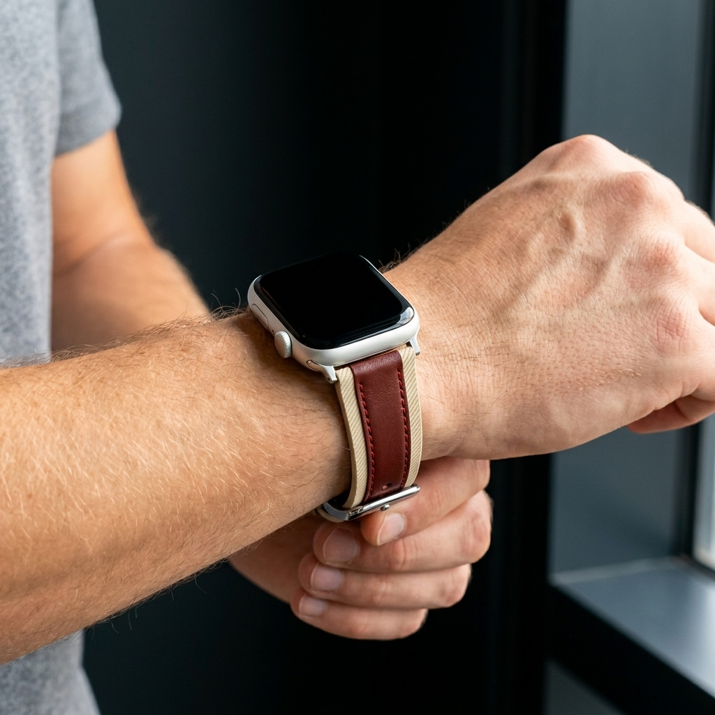 Apple Watch Slim Hybrid Leather Strap (Beige/Red)