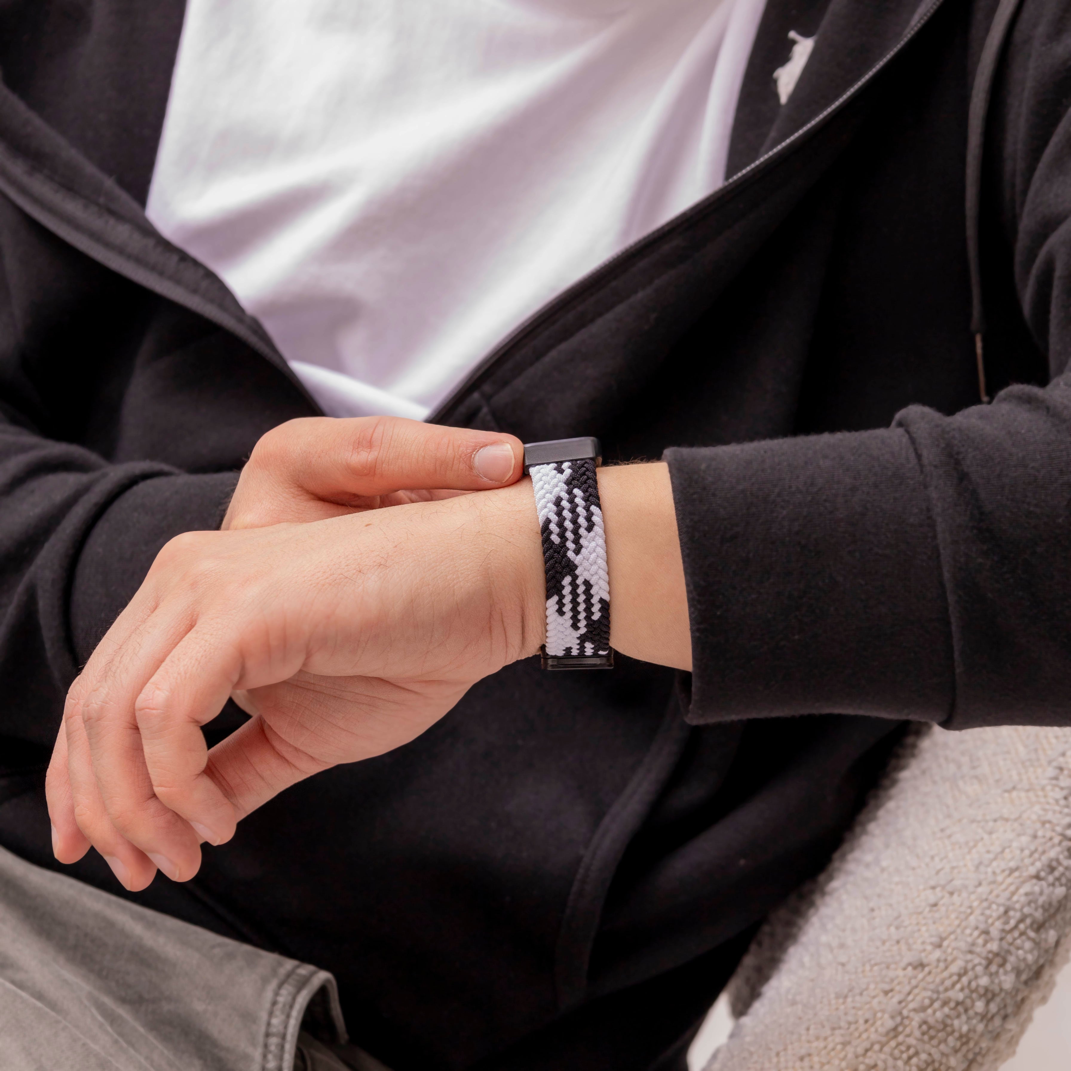 Bracelet tressé Huawei Band 10 (mandala noir)