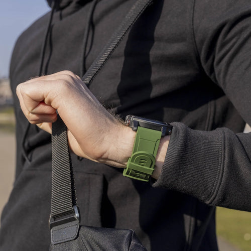 Glossy Silicone Strap, army green, lifestyle photo