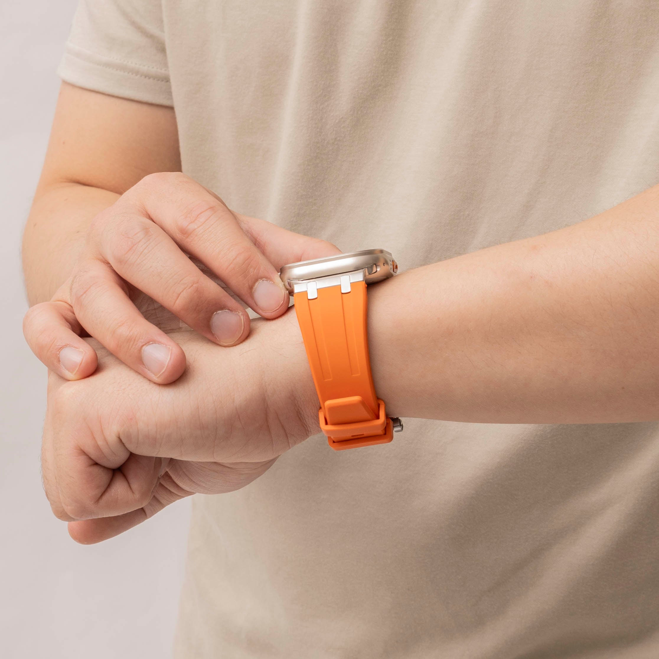 Bandz Apple Watch Ultra Silicone Strap 'Luxe Liquid' (Orange/Silver)